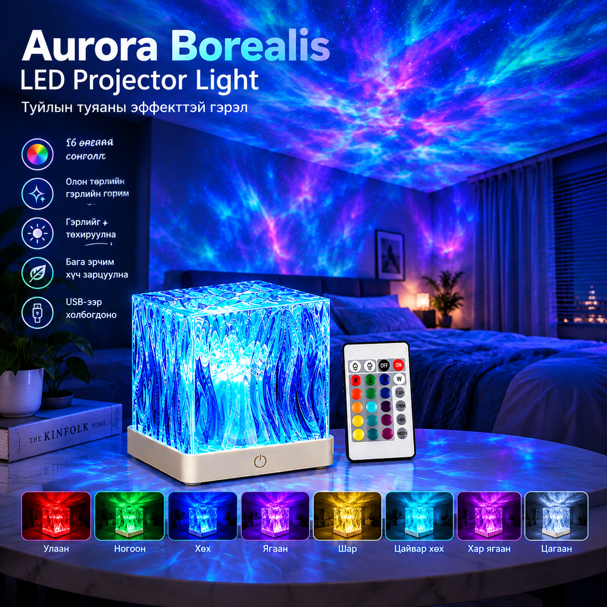 Aurora Borealis LED Projector Light – Туйлын туяаны эффекттэй гэрэл